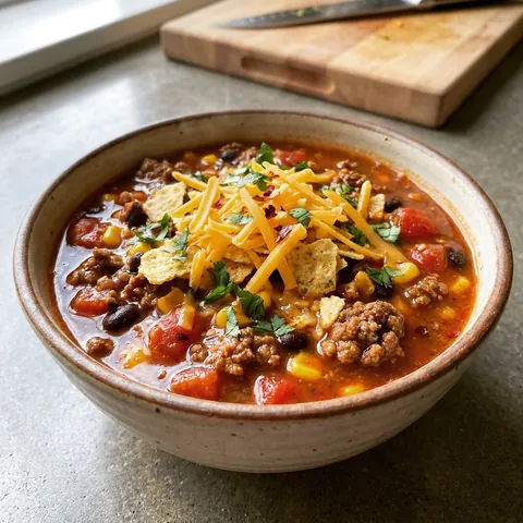 Easy Taco Soup Photo of Easy Taco Soup (30-Minute Ground Beef Recipe)