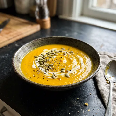 Butternut Squash Soup Photo of Butternut Squash Soup (Roasted, Velvety & Dairy-Optional)