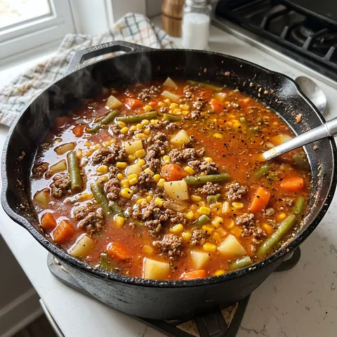 Hamburger Soup Photo of Hamburger Soup (Beef & Vegetable, One Pot)
