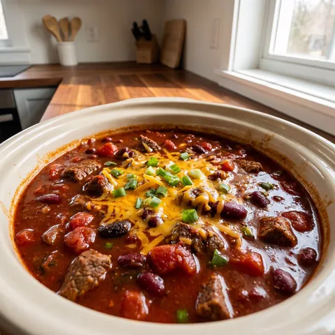 Slow Cooker Chili Photo of Slow Cooker Chili (Crockpot Beef & Bean, Hands-Off)
