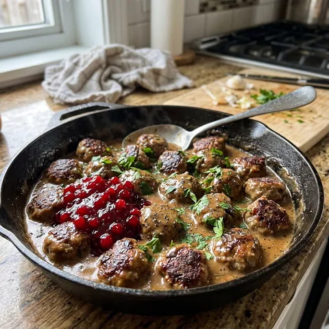 Swedish Meatballs Photo of Swedish Meatballs (Creamy Gravy, Lingonberry Optional)