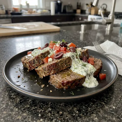 Gyro Meatloaf Photo of Gyro Meatloaf (Greek-Style With Tzatziki)