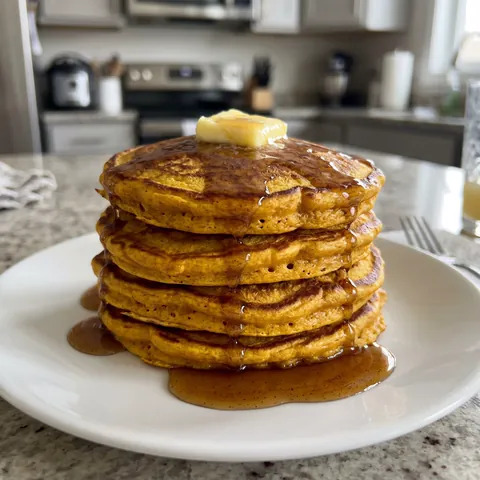 Pumpkin Pancakes Photo of Pumpkin Pancakes (Fluffy, With Maple Cinnamon Syrup)