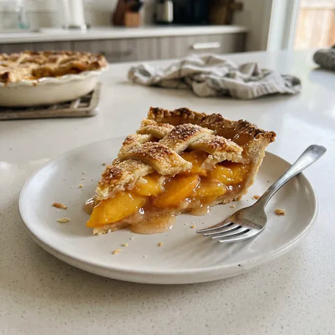 Peach Pie Photo of Peach Pie (Fresh Peaches, Lattice Top)