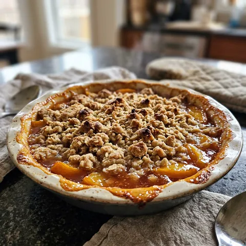 Peach Cobbler With Crumble Topping Photo of Peach Cobbler With Crumble Topping (Buttery Streusel)