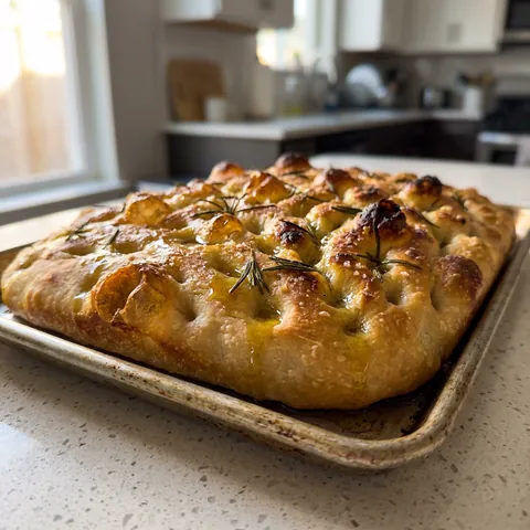 Sourdough Focaccia Photo of Sourdough Focaccia (Crispy Edges, Airy Crumb)