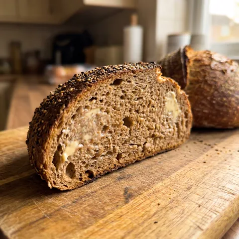 Whole Wheat Sourdough Bread Photo of Whole Wheat Sourdough Bread (Soft, 100% or 50% Whole Grain)