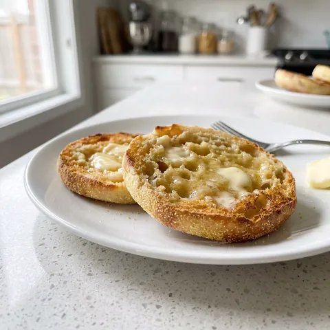 Sourdough English Muffins Photo of Sourdough English Muffins (Stovetop, Nooks & Crannies)
