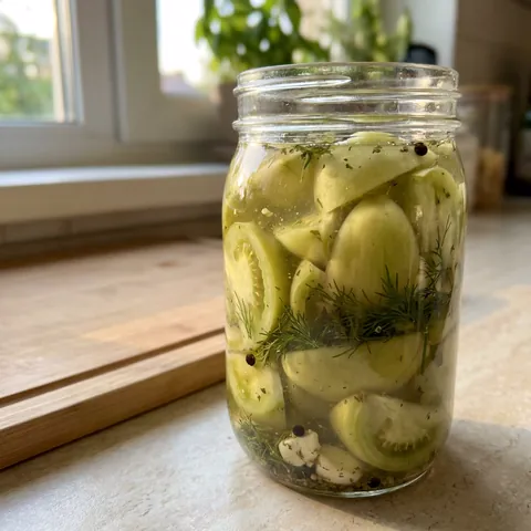 Pickled Green Tomatoes Photo of Pickled Green Tomatoes (End-of-Season Garden Rescue)