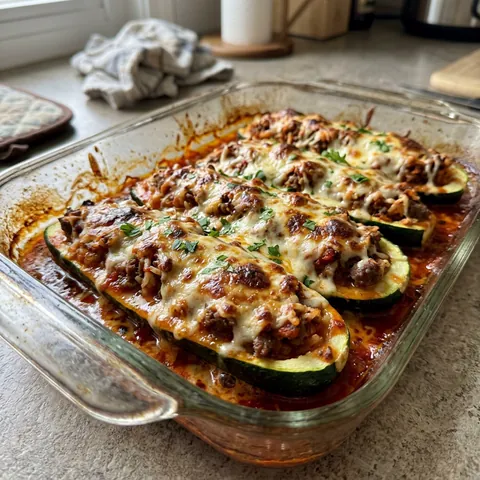 Stuffed Zucchini Boats Photo of Stuffed Zucchini Boats (Beef, Rice or Sausage)